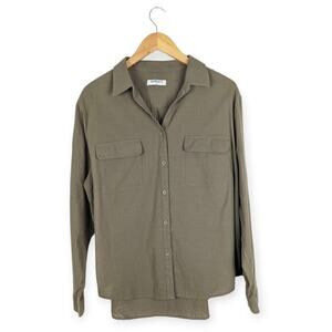 Semaro Olive Green Button Down Cotton‎ Linen Blend Blouse Size XL